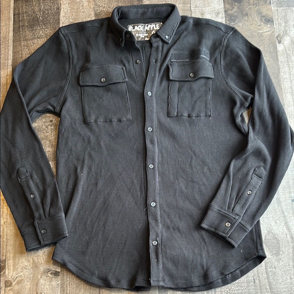 Black Apple button front waffle knit shirt